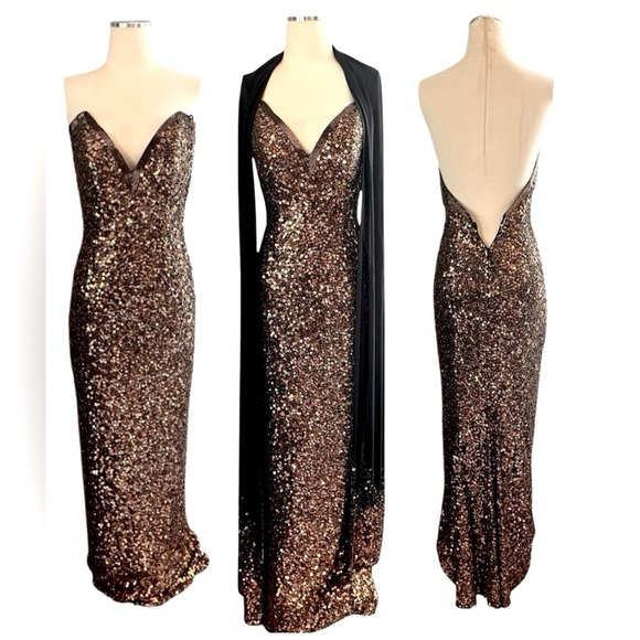 Lillie Rubin Dresses & Skirts - Vintage LILLIE RUBIN Copper Sequin Beaded Strapless Gown Sz 2 VTG 6